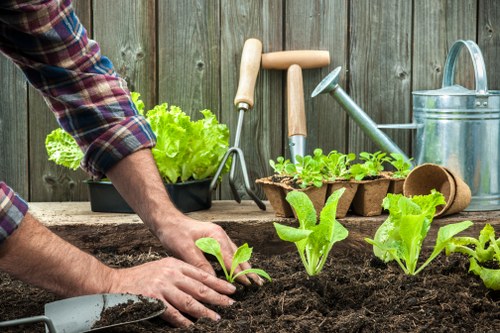 Gardening team preparing a service visit in a private garden