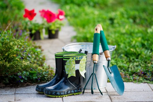 Landscaped garden design in Highams Park with patio and planting